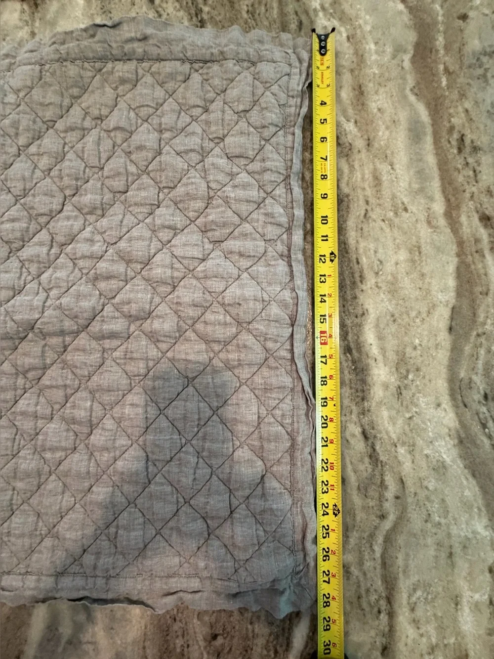 2 Pottery Barn Linen Diamond Quilted Standard Pillow Shams. Gray